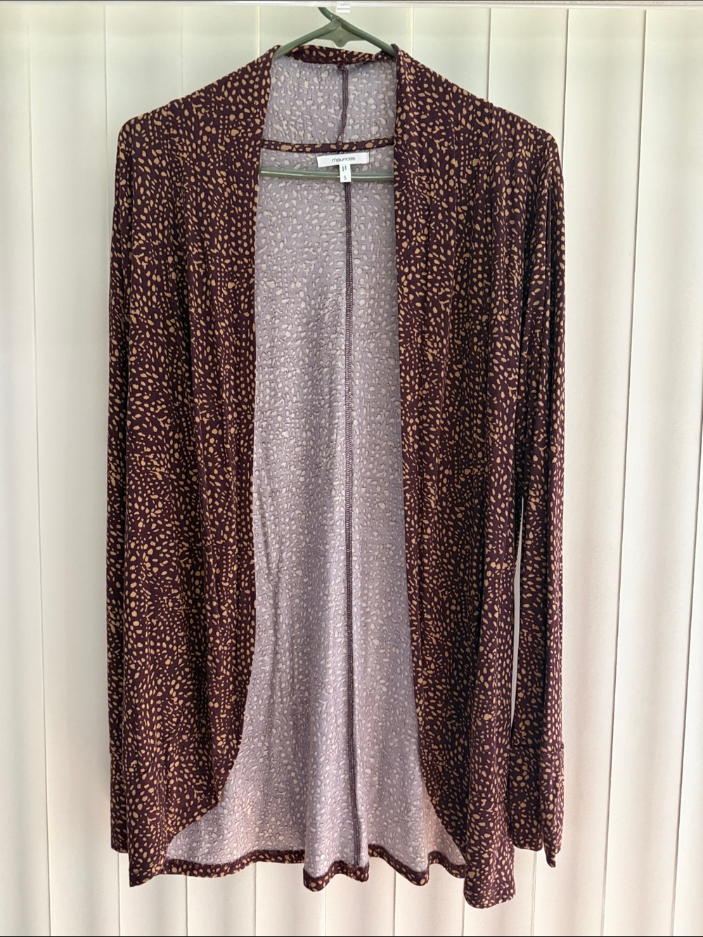 Maurices Brown/Burgundy Cardigan with Tan Spot Print Sz Sm